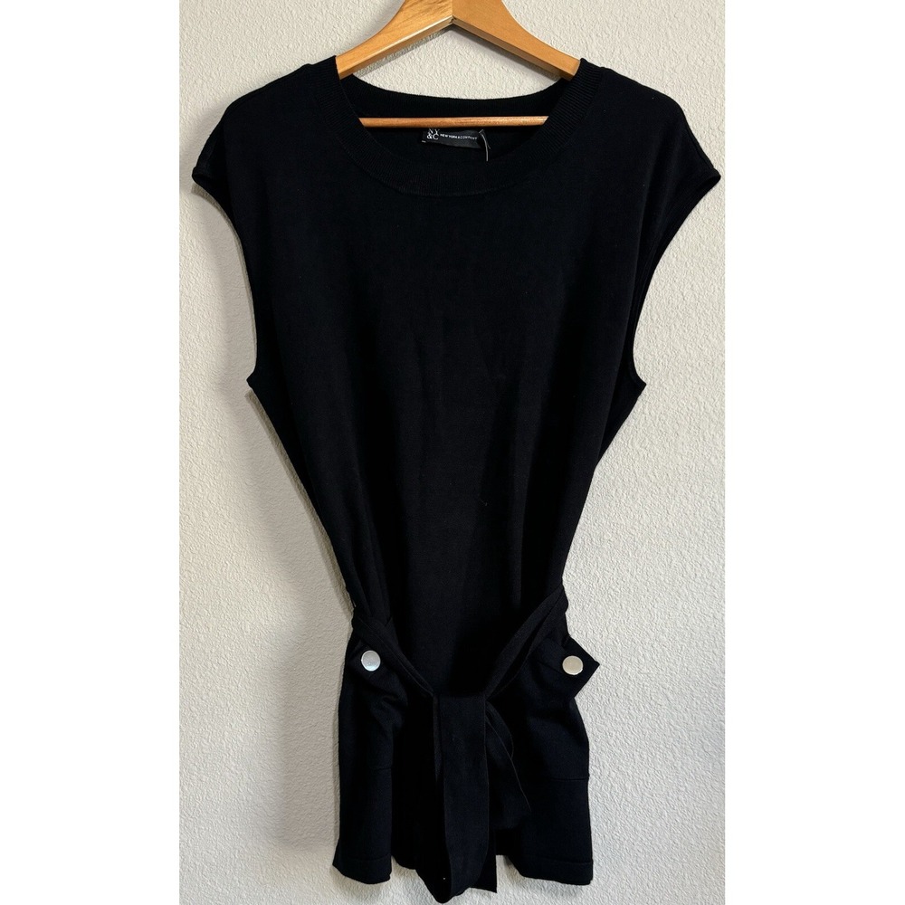 New York & Co. Women's Top‎ Black Tunic XXL Cap Sleeve Stretch Careercore Staple